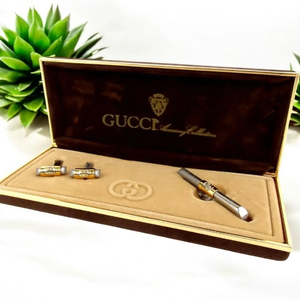 GUCCI Interlocking GG Set of 2: Cufflinks & Neck Tie Set 😍❤️